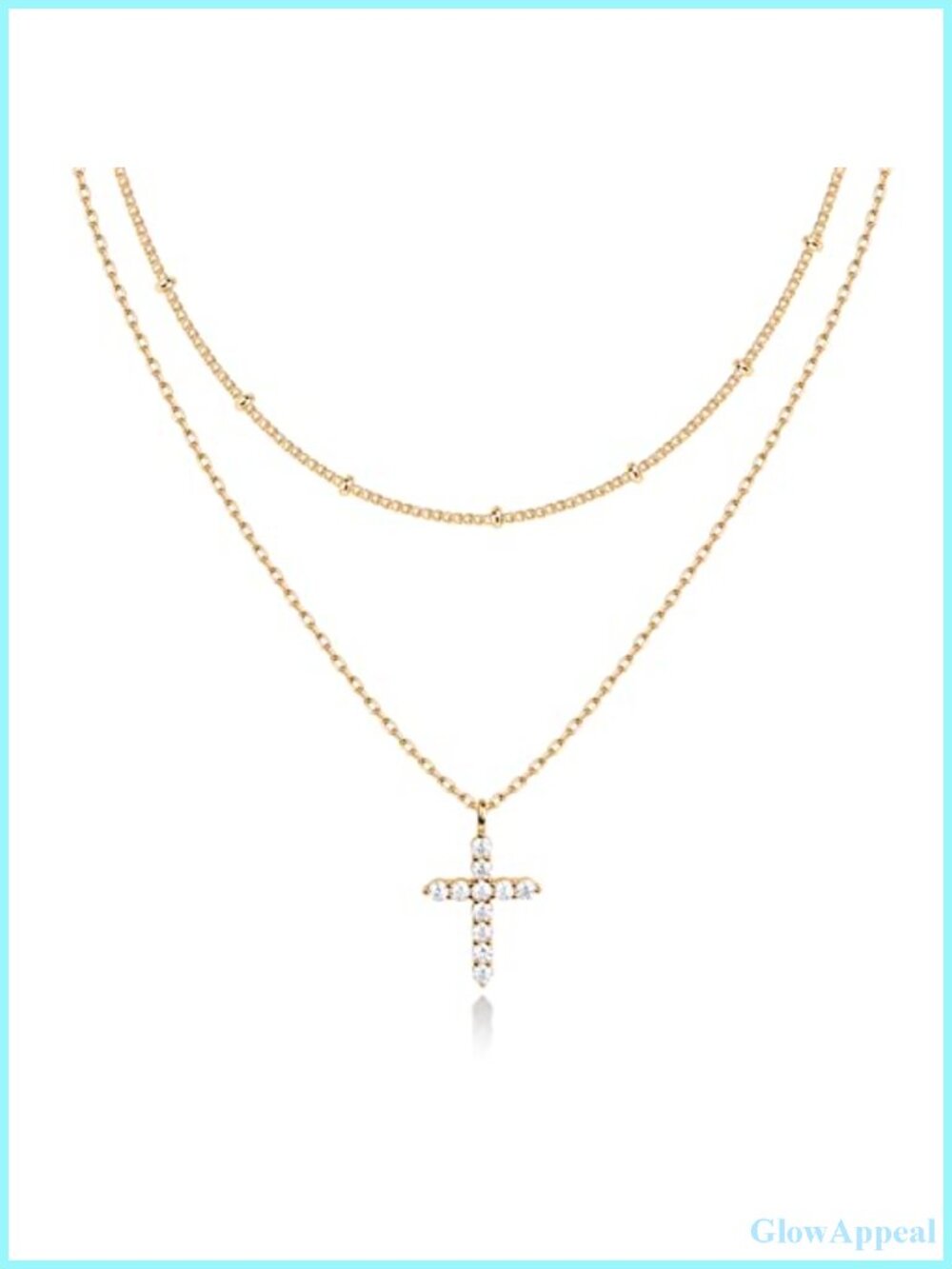 14K Gold Plated Layered Necklace Cubic Zirconia Cross Pendant